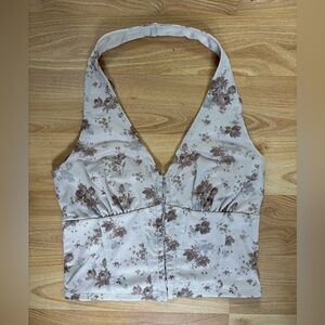 one clothing Cream Halter Floral Crop Top